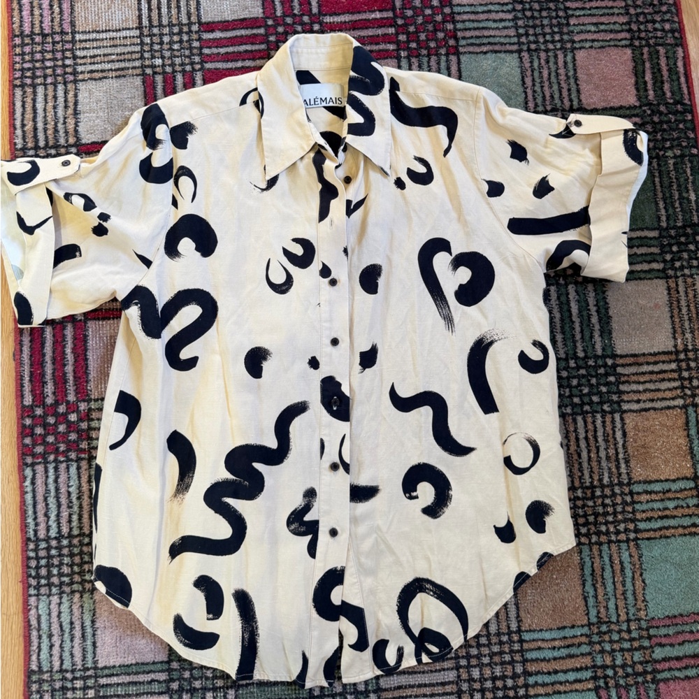 Alemais button up cream and black abstract print AUS 10 US 6